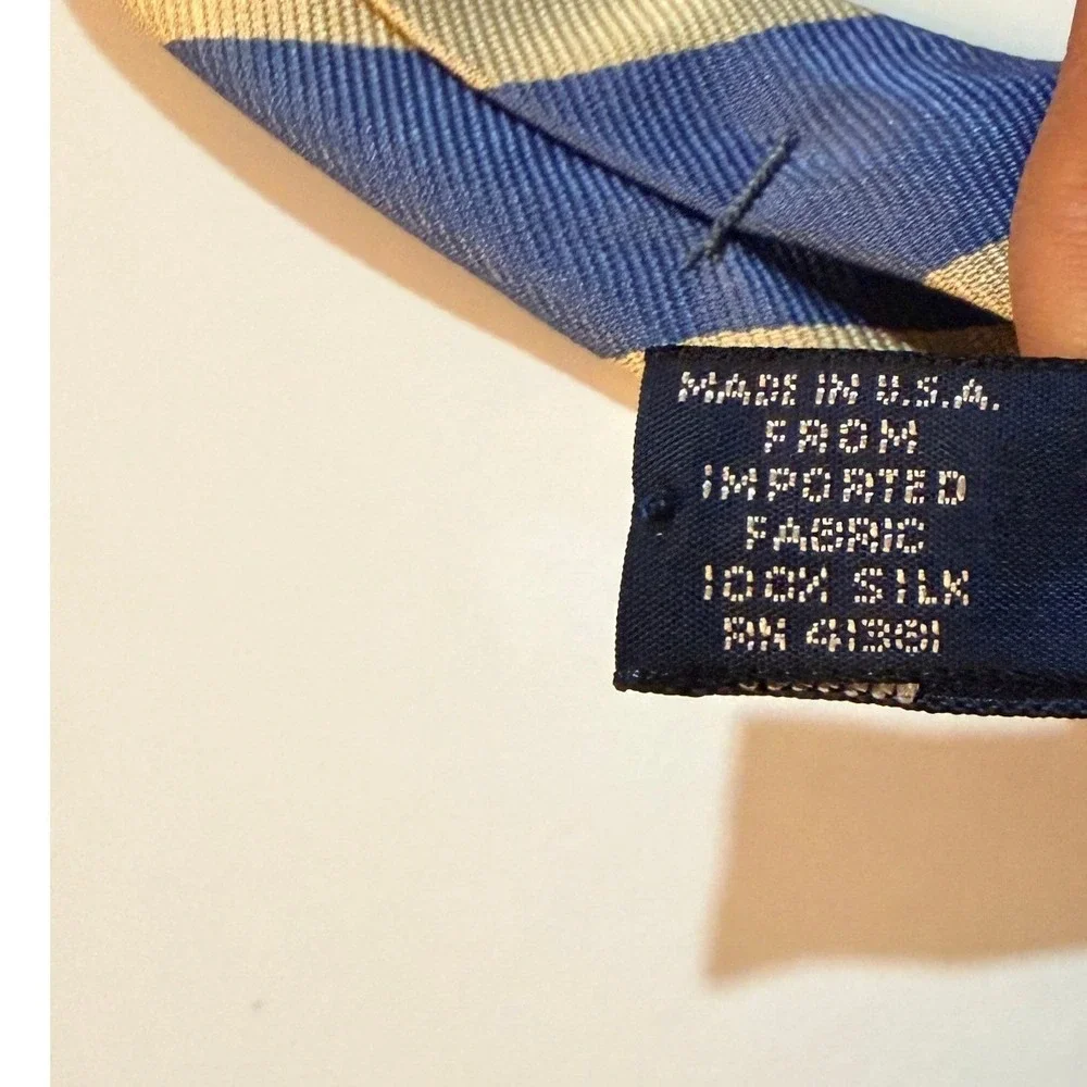 Polo Ralph Lauren Silk Tie Navy‎ Gold Striped Repp Made in USA Preppy